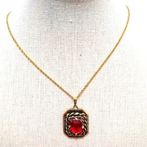 SARAH COVENTRY GOLD TONE PENDANT NECKLACE WITH RED GLASS STONE